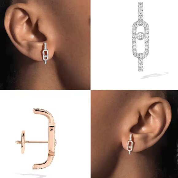 Messika Brincos de prata esterlina de face única, conjunto completo de diamantes - Picture 2 of 16